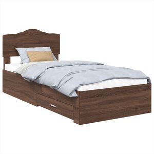 vidaXL Bed Frame with Drawer Brown Oak 70 x 190 cm Engineered Wood