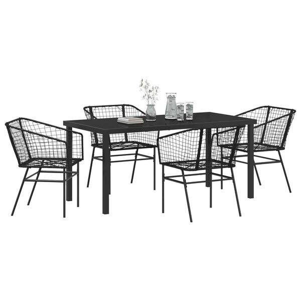 vidaXL Garden Dining Set 5 pcs Black Poly Rattan