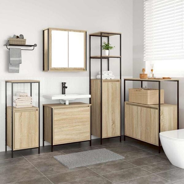 vidaXL 2 Piece Bathroom Furniture Set Sonoma Oak Engineered Wood