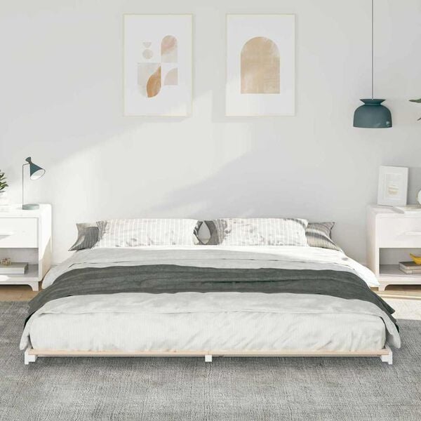 vidaXL Floor Bed Frame White 200 x 210 cm Solid pine wood
