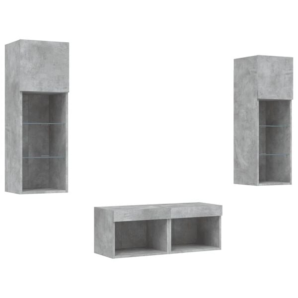 vidaXL 4 Piece TV Wall Cabinets with LED Lights Concrete Grey