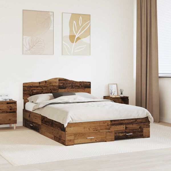 vidaXL Bed Frame with Headboard Old Wood 140 x 190 cm Engineered Wood
