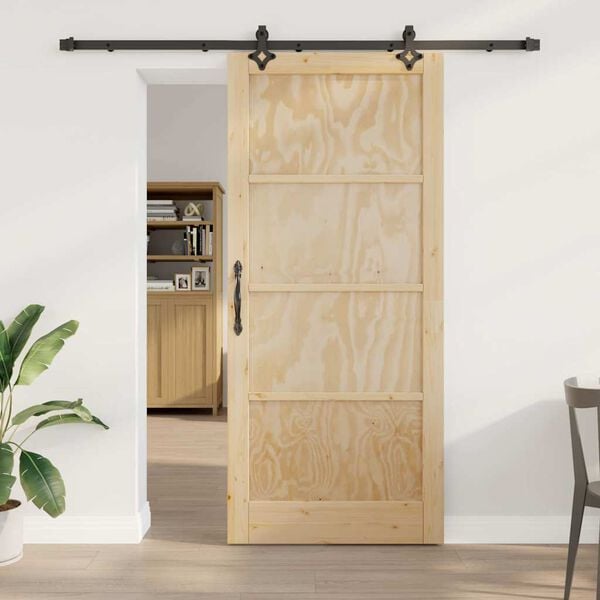 vidaXL Sliding Door Natural and Black 93 x 211 cm