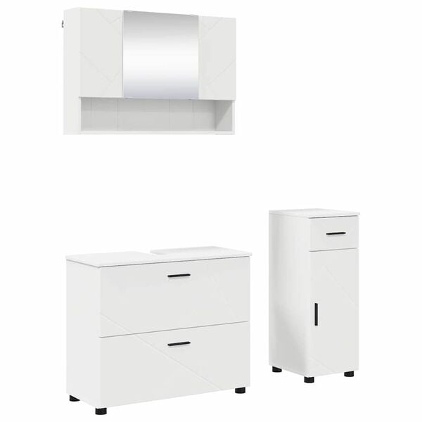 vidaXL Bathroom Furniture Set 3 pcs White Engineered Wood and Metal