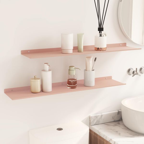 vidaXL Floating Shelf Wall-mounted 2 pcs Pink 80 x 18 x 2.5 cm Steel