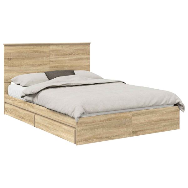 vidaXL Storage Bed with Drawer Sonoma Oak 140 x 190 cm Engineered Wood