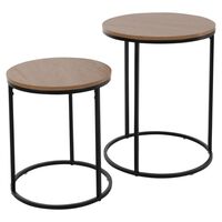 H&S Collection 2 Piece Side Table Set with Wood Top Natural and Black