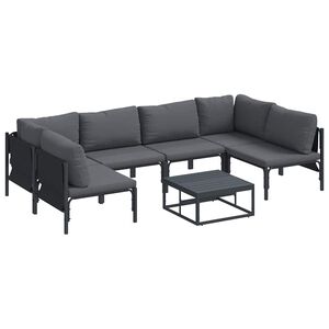 vidaXL Garden Sofa Set with Cushion 7 pcs Black Steel