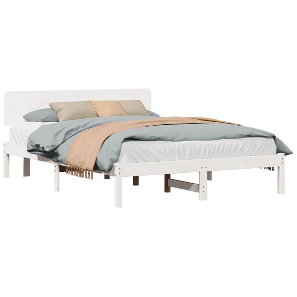 vidaXL Bed Frame with Headboard White 160 x 200 cm Solid Pine Wood