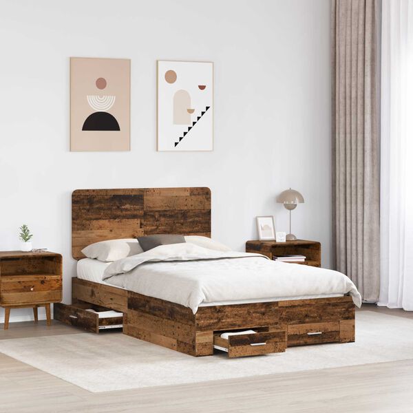vidaXL Bed Frame with Headboard Old Wood 120 x 190 cm Engineered Wood
