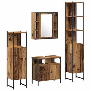vidaXL Bathroom Furniture Set with Door 4 pcs Old Wood Engineered Wood