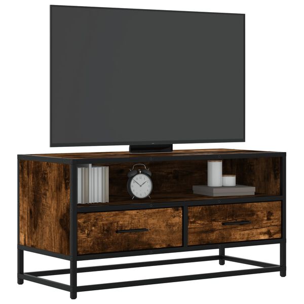 vidaXL TV Cabinet Smoked Oak 80x34.5x40 cm Engineered Wood and Metal