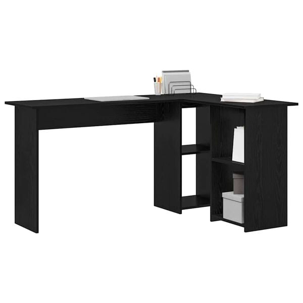 vidaXL Desk with Shelf Black Oak 142 x 102 x 73 cm Engineered Wood