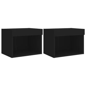 vidaXL Bedside Cabinets with LED Lights Wall-mounted 2 pcs Black