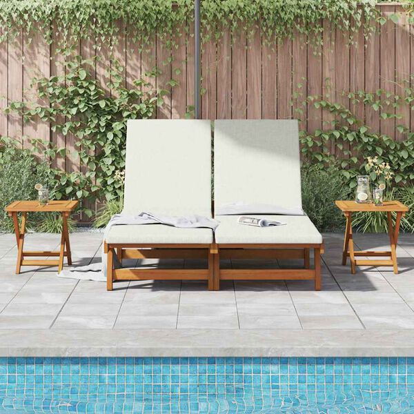 vidaXL Sun Lounger Reclining Cream White Solid Acacia Wood