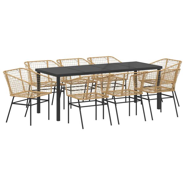 vidaXL Garden Dining Set 9 pcs Brown Poly Rattan