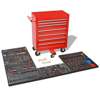 vidaXL Workshop Tool Trolley with 1125 Tools Steel Red