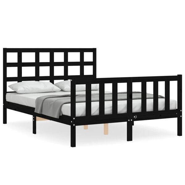 vidaXL Bed Frame without Mattress Black Double Solid Wood Pine