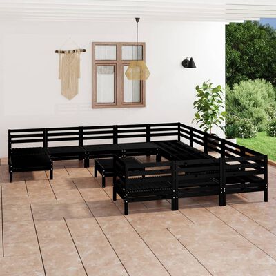 vidaXL 13 Piece Garden Lounge Set Black Solid Wood Pine