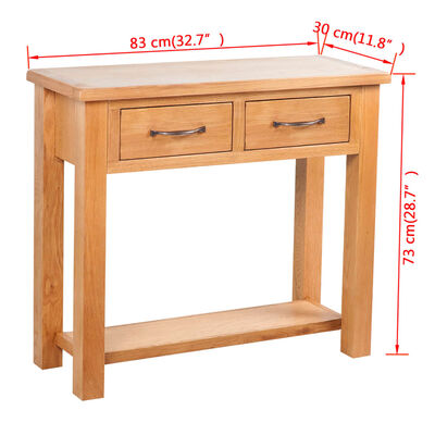 vidaXL Console Table with 2 Drawers 83x30x73 cm Solid Oak Wood