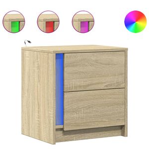 vidaXL Bedside Cabinets with LED Lights 2 pcs Sonoma Oak Engineered Wood