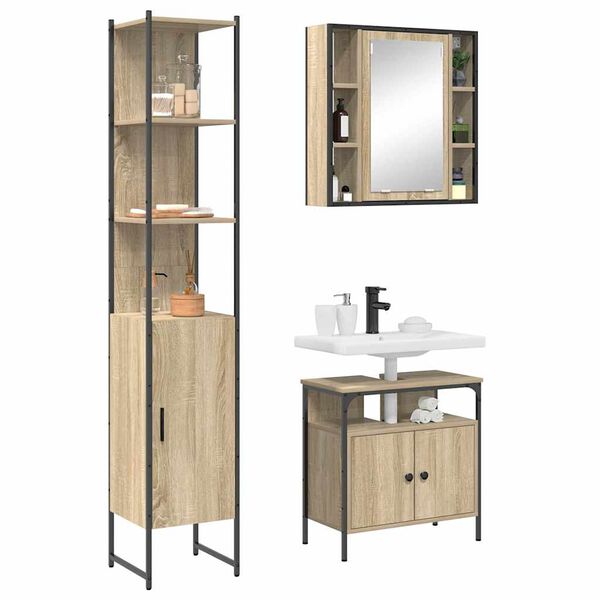 vidaXL Bathroom Furniture Set 3 pcs Sonoma Oak Engineered Wood