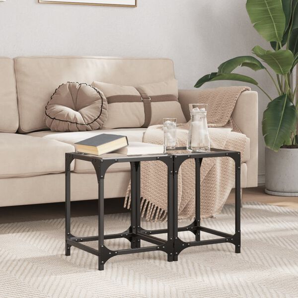 vidaXL Coffee Tables with Transparent Glass Top 2 pcs 30x30x40 cm Steel