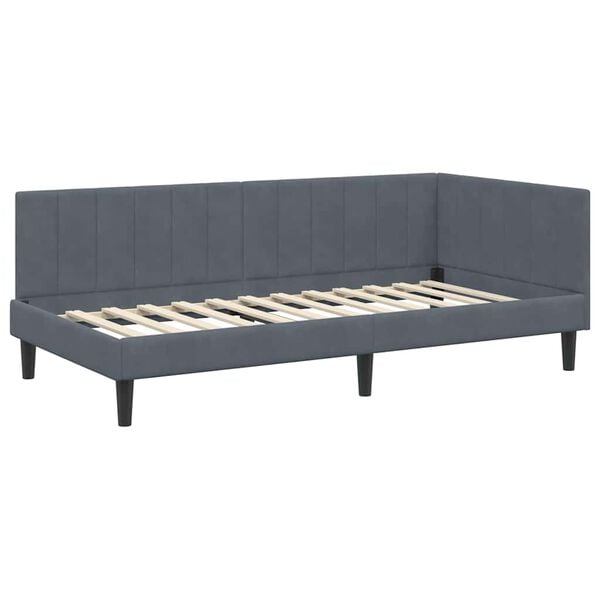 vidaXL Corner Bed Frame with Headboard Dark Grey 90 cm x 200 cm Velvet