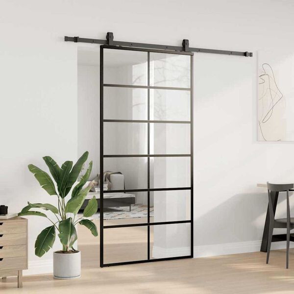 vidaXL Sliding Door with Hardware Set Black 102x205 cm ESG Glass
