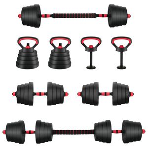 vidaXL 4-in-1 Dumbbell Barbell Kettlebell Set 30 kg Black and Red