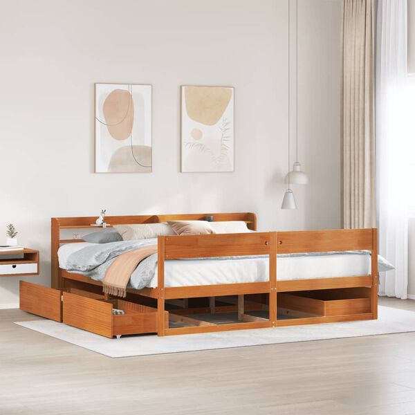 vidaXL Bed Frame without Mattress Wax Brown 180x200 cm Super King Solid Wood Pine