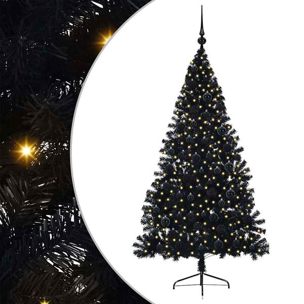 vidaXL Artificial Pre-lit Christmas Tree Black 180 cm PVC
