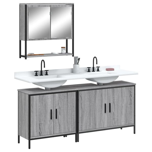 vidaXL 3 Piece Bathroom Furniture Set Grey Sonoma Engineered Wood