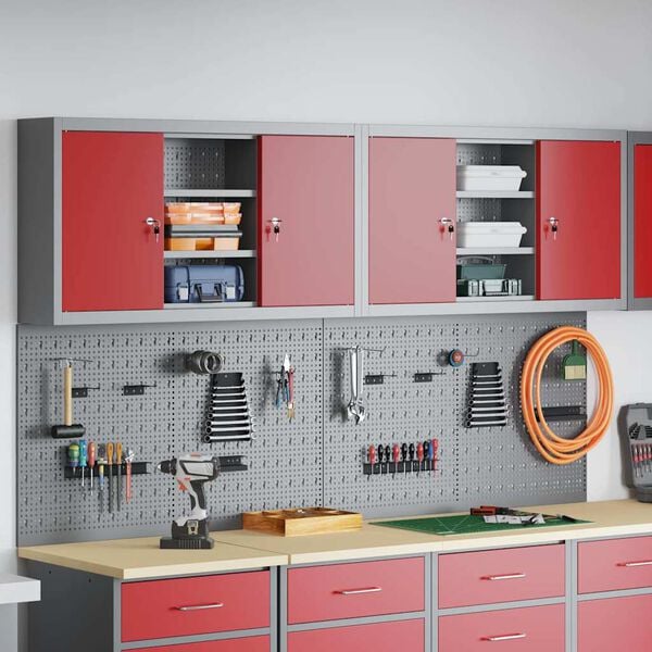 vidaXL Tool Cabinet and Pegboard Set 4 pcs Red 200 x 20 x 115 cm Steel