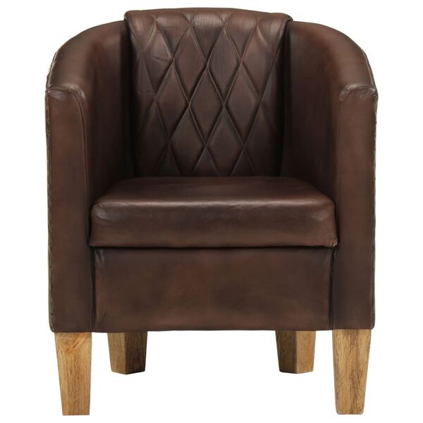 vidaXL Tub Chair Dark Brown Real Leather