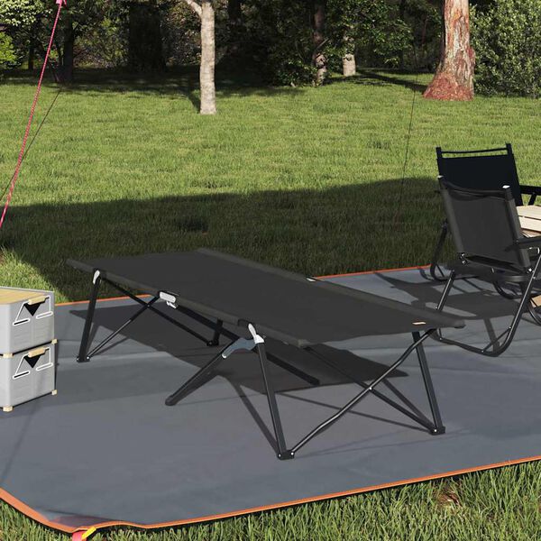 vidaXL Folding Camping Bed Manual Black 206 x 76 x 74 cm Oxford fabric