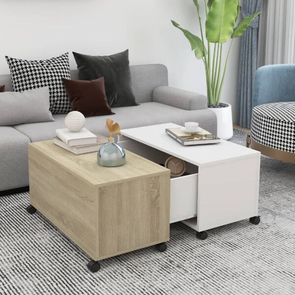 vidaXL Coffee Table White and Sonoma Oak 75x75x38 cm Engineered Wood