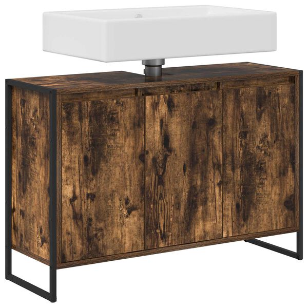 vidaXL Bathroom Cabinet Smoke Oak 90 x 30 x 60 cm Engineered Wood
