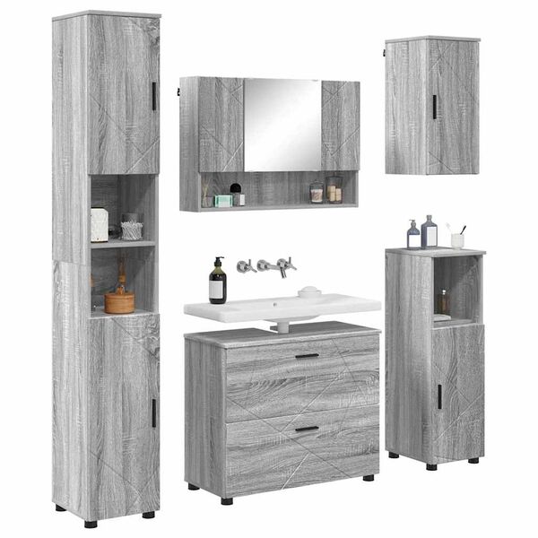 vidaXL Bathroom Furniture Set with Drawer with Shelf 5 pcs Grey Sonoma