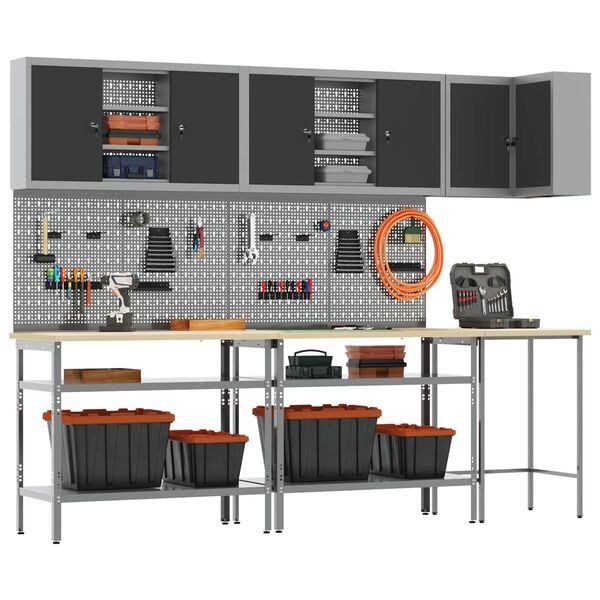 vidaXL Work Cabinet Set with Shelf with Storage 10 pcs Black and Grey