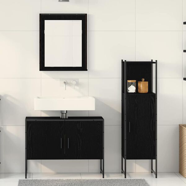vidaXL Bathroom Furniture Set with Shelf 3 pcs Black Engineered wood