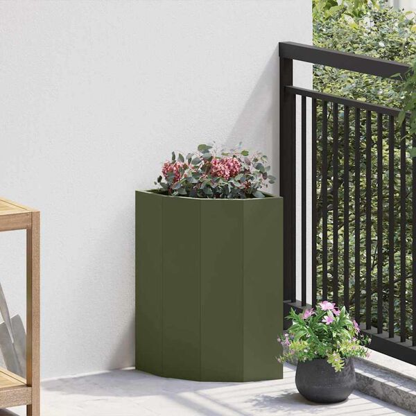 vidaXL Corner Planter Olive green 30 x 30 x 50 cm Steel