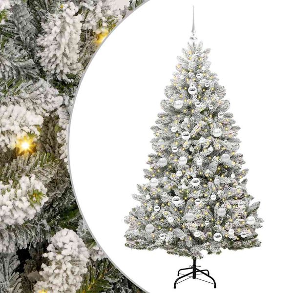 vidaXL Artificial Christmas Tree Green and White 180 cm PVC and Metal