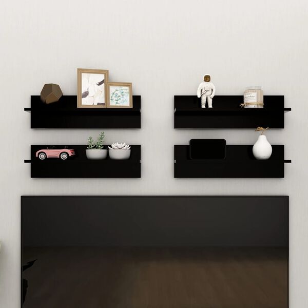 vidaXL Wall Shelf 4 pcs Black 60x11.5x18 cm Engineered Wood