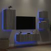 vidaXL 4 Piece TV Wall Cabinets with LED Lights Grey Sonoma