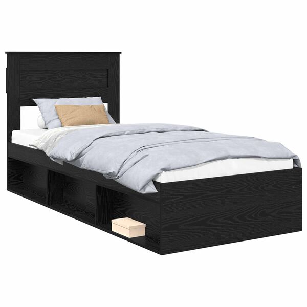 vidaXL Bed Frame with Headboard Black 90 x 200 cm Solid Pine Wood