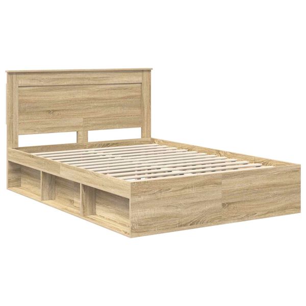 vidaXL Bed Frame with Headboard Sonoma 140 x 190 cm Solid Pine Wood