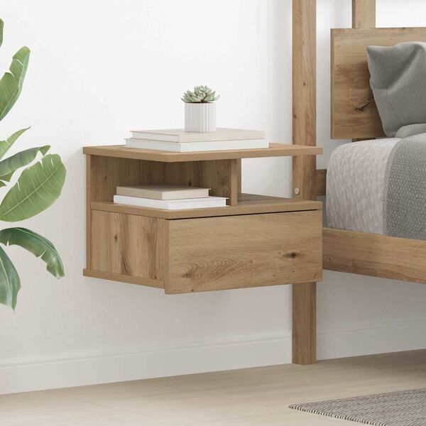 vidaXL Floating Nightstand Artisan Oak 40 x 31 x 28 cm Engineered Wood