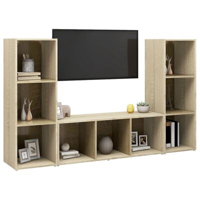 vidaXL TV Cabinets 3 pcs Sonoma Oak 107x35x37 cm Engineered Wood