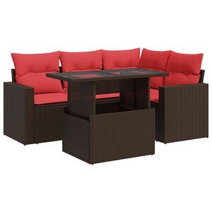 vidaXL 5 Piece Garden Sofa Set with Cushions Brown Poly Rattan Acacia